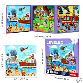 BBLIKE Magnetic Puzzles for 3 4 5 6 Year Olds, 3-in-1 Jigsaw Puzzles, 52 PCS Fire Rescue Jigsaw Puzzles Book for Toddlers, Travel Games and Travel Toys for 3 4 5 6 Year olds Boys and Girls