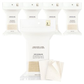 Urban Leaves Non-bleaching, non-fluorescent 3-ply cotton pad, 80 sheets, 5 pcs / 어반리브즈 무표백 무형광 3겹 화장솜, 80매입, 5개
