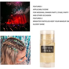 Gold Body Glitter Stick Lentejuelas Holográficas Gel Facial Brillante Maquillaje para Festivales de Música y Fiestas Fácil de Aplicar y Limpiar Efecto Brillante en el Cuerpo y el