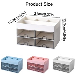 Desk Organizer with Drawer, Makeup Organizer, Office Supplies Caddy Stationary Accessories Storage Box Desktop Pen Holder for Home Office and School (White)