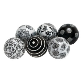 Deco 79 Ceramic Floral Orbs & Vase Filler Glossy Decorative Balls with Varying Patterns and White Accents, Set of 6 3"D, Black