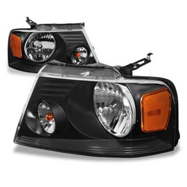 Auto Dynasty Headlights Assembly Compatible with 2004 2005 2006 2007 2008 Ford F150 Lincoln Mark LT 04-08, Left and Right Side Headlamps Car Lights Replacement, Black/Amber