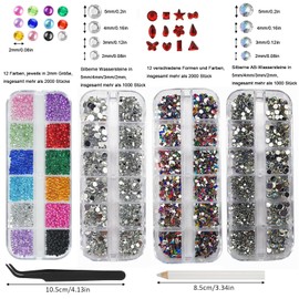 MUFEKUM 6200 Pieces Rhinestones for Nails, 4 Glitter Stones Nails with Tweezers and Rhinestone Picker Dotting Pen, Flatback Rhinestones for Nail Clothing Crafts DIY