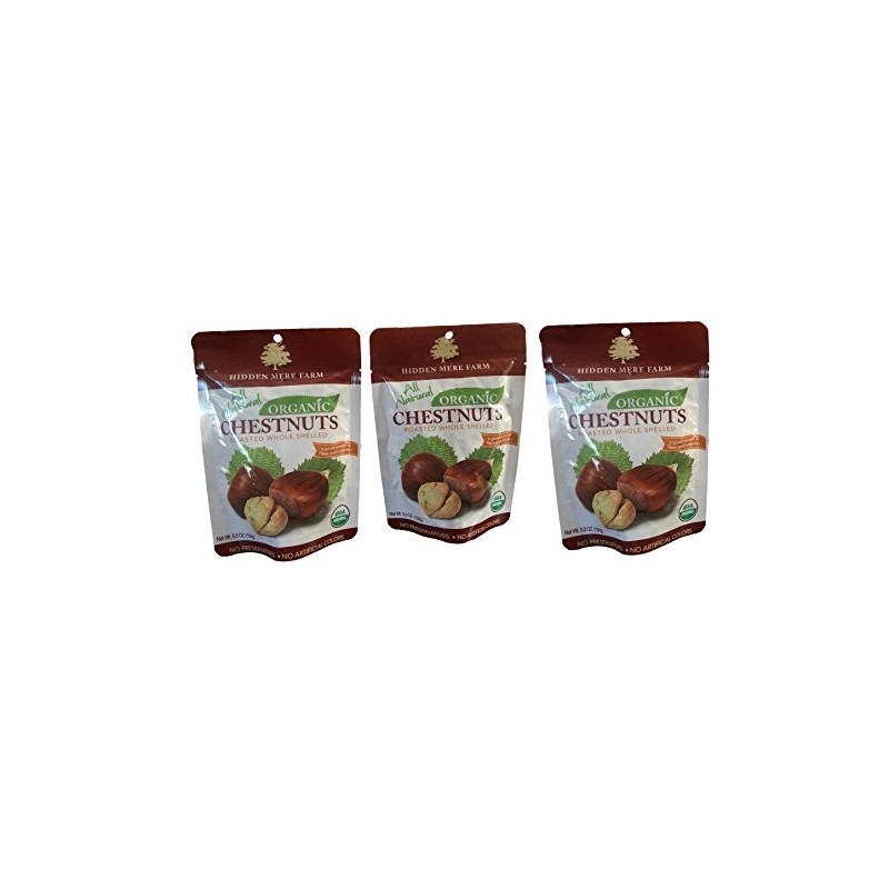 Hidden Mere Farm Organic Chestnuts Roasted Whole Shelled 3 Pack