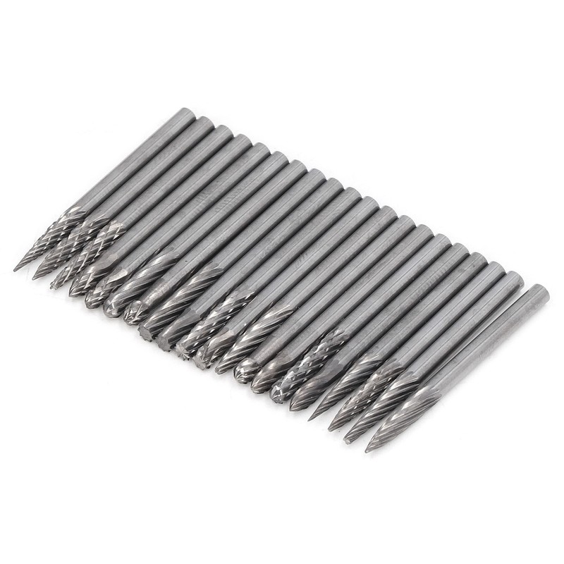 20Pcs Tungsten Carbide Burr Set Cutter Bit Cone End Mill