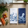 2Pcs Coastal Octopus Kitchen Towels Blue and White Octopus Hand