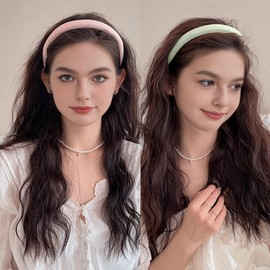 Kasmena 5PCS 0.6" Sponge Padded Headband for Women Girls Thin Headbands,Non-Slip Soft Wide Hairbands Artificial Fabric Headband Hair Accessories,Light Color