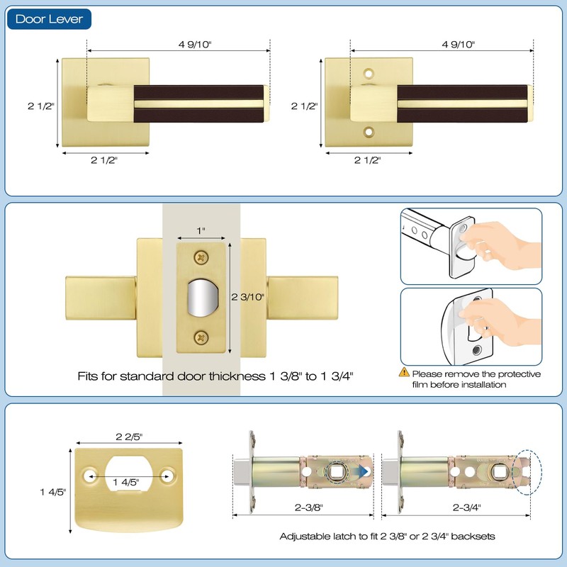 EHOMEWARE 1 Pack Gold Door Lever with Bronze Leather Handle,