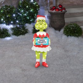 Gemmy 3D Holiday Lighted Tinsel Sculpture Grinch w/Ornament Box 30" Dr. Seuss, Multicolored