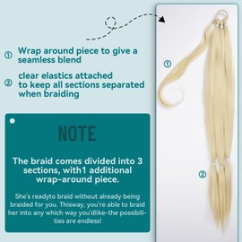EMMOR Long Braided Ponytail Extension with Hair Straight Wrap Around Ponytail Hair Extensions with Hair Tie Soft healthy Synthetic Hair Piece for Women girls Daily(33 inch Light Blonde）