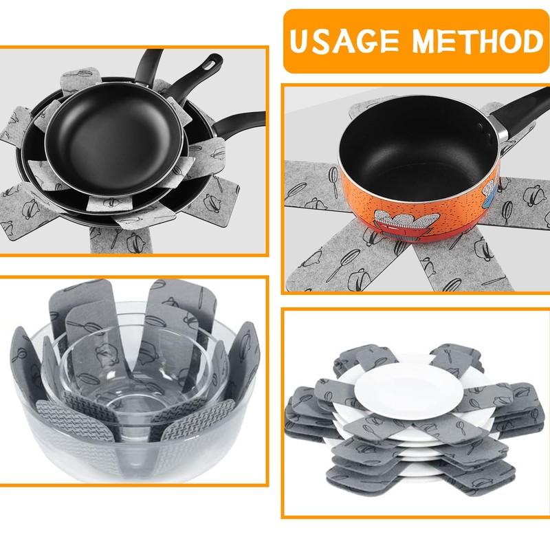 MUNSKT Grey Pan Protector Cover 8 Pieces with Black Cookware