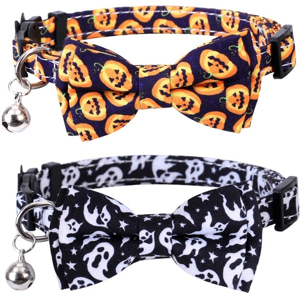 Lamphyface 2 Pack/Set Halloween Cat Collar Breakaway with Cute Bow