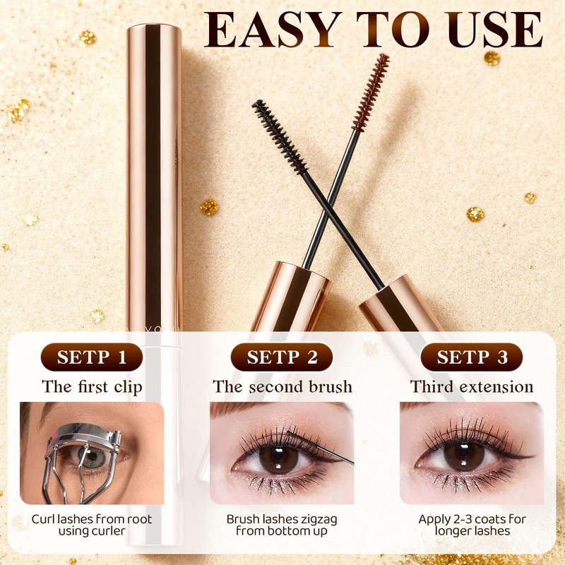 2PCS Ultra-Fine Lengthening Waterproof Quick-Dry Mascara, Iron Wand Mascara, Waterproof
