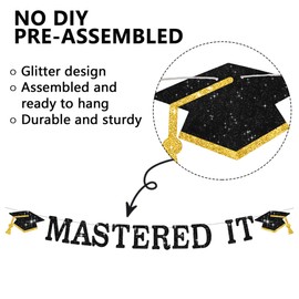RICHHHA Mastered It Banner-NO DIY,Glitter Black Graduation Photo Background,2025 Graduation,Congrats Grad,College Graduation Ceremony Party Decor