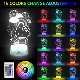 COBIKU Kitty Night Light for Kids, Kitty Lamp Girl Cute Led Cat Night Light 16 Colors Dimmable Kitty Decor Lamp with Remote & Luminous Base, Bedroom Decoratio Gifts for Christmas Birthday Girls