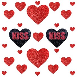 Neva Nude Nipple Pasties and Body Stickers Crop Top Bra - Bundle of Nipztix & BodiStix for Festivals, Raves, and More (Ravish Me Red Glitter Black Kiss I Heart U)