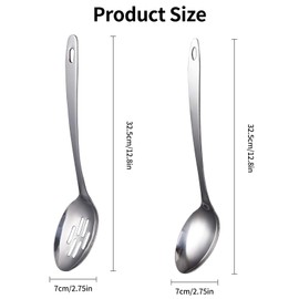 HRLORK 2 Packs Serving Spoons Large Slotted Spoon 12.8inch/32.5cm Stainless Steel Cooking Stirring Kitchen Utensils Set Non-Stick Cookware for Restaurant
