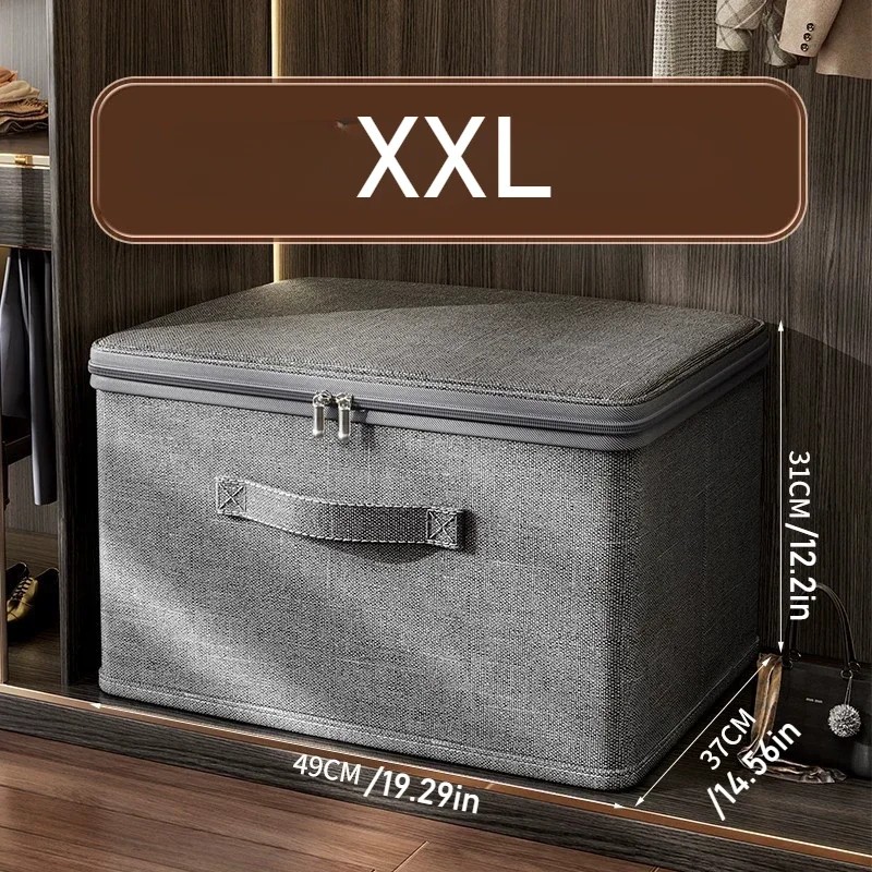 Large Capacity Foldable Clothes Storage Box with Lid, Polyester Closet
