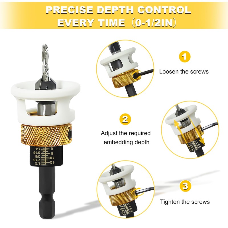 AUMEL 5 Piece Hex Shank Router Bit Set with Adjustable