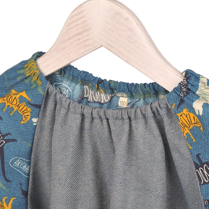 Kusuguru Japan KSM204-01 Dinosaur Pattern Kids Smock Blue 39.4 inches