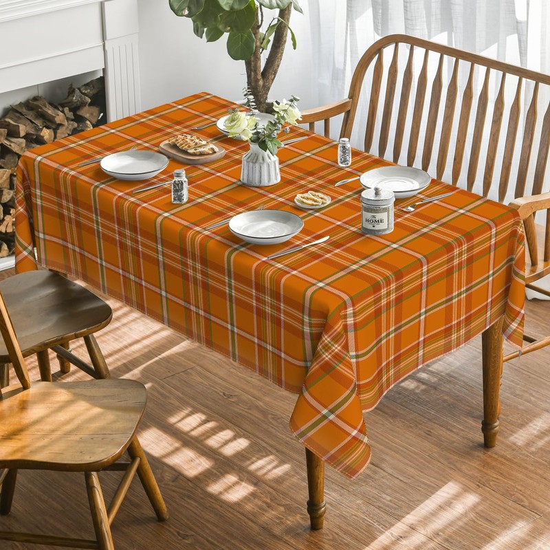 Horaldaily Fall Tablecloth 52×70 Inch Rectangular, Autumn Buffalo Plaid Orange