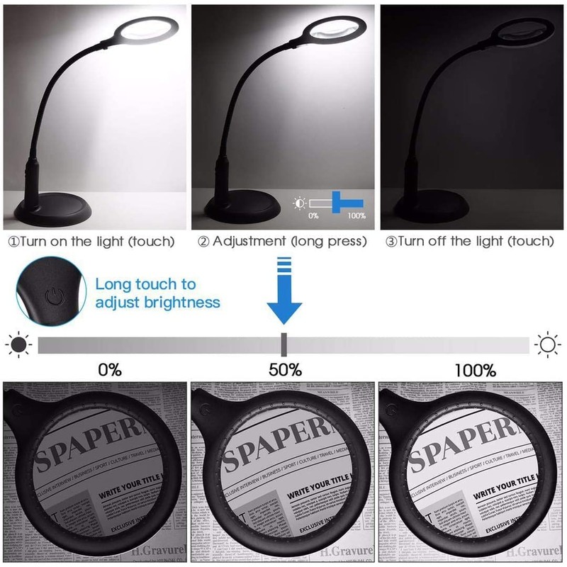 Rechargeable 5X Magnifying Desk Lamp,Delixike Hand Free Magnifying Glass with