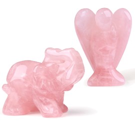 XIANNVXI 2Pcs 2" Crystal Angel Elephant Statue Healing Crystals Rose Quartz Polished Pocket Figurines Crystal Decor Lovely Lucky Gemstones Gift