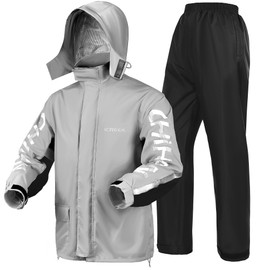 iCreek Motorcycle Rain Suit for Men and Women Waterproof Rain Gear Resistant Raincoat Outdoor Fashion with Hood (Grey and Black, M)