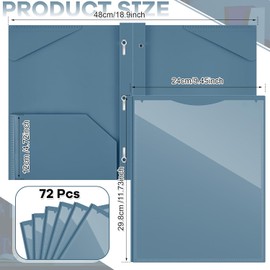 Henoyso 72 Pcs Plastic Folder with Clear Front Pocket and 3 Prong Plastic Folders with Card Slot Pocket Folders with Prongs for School Office (Navy Blue)