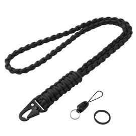 Vicloon Paracord Key Ring, 1 Piece Neck Strap Lanyard, Paracord Lanyard with Metal Ring and Eagle Beak Button, Braided Lanyard for Keys, ID Card Holder (Black)