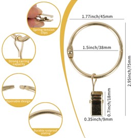 Openable Curtain Rings with Clips,1inch Inner Diameter,Heavy Duty Rustproof Metal Decorative Vintage Drapery Rings Curtain Clips Rod Hangers Door Curtain and Shower Curtain Rings Gold Zocang
