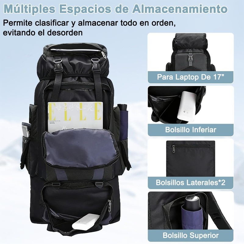 Mochila Senderismo 80L Impermeable para Hombre y Mujer