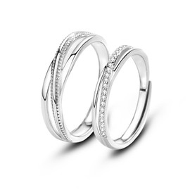 Anillo de Plata Qwonekou Anillo Ajustable con Circonita Cúbica Anillo para Parejas, Un Amor Interminable, Anillos de Hombres y Mujeres Anillo de Boda Anillo de Promesa Tamaño Universal 40058