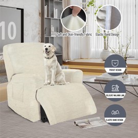 maycelon Recliner Covers, Stretch Reclining Chair Covers, Recliner Sofa Slipcovers Stripe Jacquard Recliner Couch Covers Furniture Protector Covers for Pet Kid Good Choice for All Seasons (Beige)