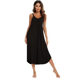 Women's Sleeveless Nightgown Soft Comfortable Sleepshirt Long Nightdress Elegant Chemise for Relaxation, Satin Pyjamas For Women, Pj Shorts Set, Ladies Comfort Lounge Wear Nightwear Black