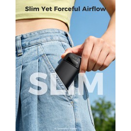 Aecooly Slim Portable Fan with Digital Display, Thin Handheld Fan, USB Rechargeable Mini Personal [24H Max Cooling Time], Battery Powered Small Foldable Pocket Gifts for Women, Travel, Summer -Black