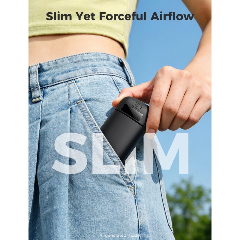 Aecooly Slim Portable Fan with Digital Display, Thin Handheld Fan,