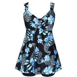 DANIFY Plus Size Swimsuit for Women Tankini Swimdress Tummy Control Swimwear Two Piece Bathing Suit with Shorts