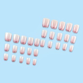 French Tip Press on Nails Short Square Fake Nails with Glue Pink French Nail Tip Glitter Acrylic Nails Design Full Covers False Nails for Women DIY Manicure Nail Salon Party Nails Decoration 24Pcs