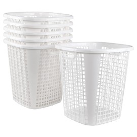 Afromy 6-Pack 45 L Plastic Laundry Basket, 16.54" Tall Clothes Hamper for Clothes, Towels＆Toys in the Family and Dorm, White