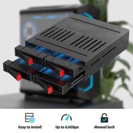 4 Bay SATA HDD & SSD Hot Swap Cage, 4 Bay Hard Drive Dock for 5.25” Enclosure