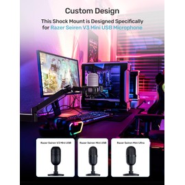 Custom Built for Razer Seiren Shock Mount Anti-Vibration Suspension Elastic Shock Mount Holder Clip Mics Stand with Screw Adapter Compatible with Razer Seiren V3 Mini USB V2 Microphone