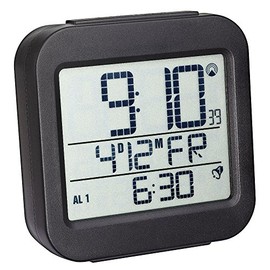 TFA-Dostmann Digital Radio-Controlled Alarm Clock with Temperature, Plastic, Black, 7.7 x 3 x 8 cm
