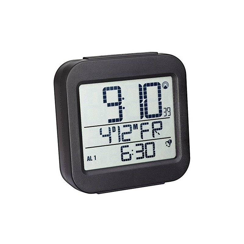 TFA-Dostmann Digital Radio-Controlled Alarm Clock with Temperature, Plastic, Black, 7.7