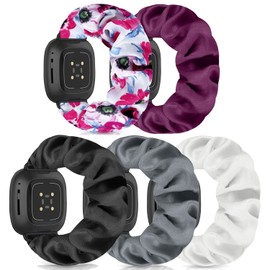 Scrunchie Watch Strap for Women Compatible with Versa 4 / Versa 3 /Sense/Sense 2 Elastic Scrunchy Replacement Band Soft Stretchy Band (5 Pack D,L-Size)