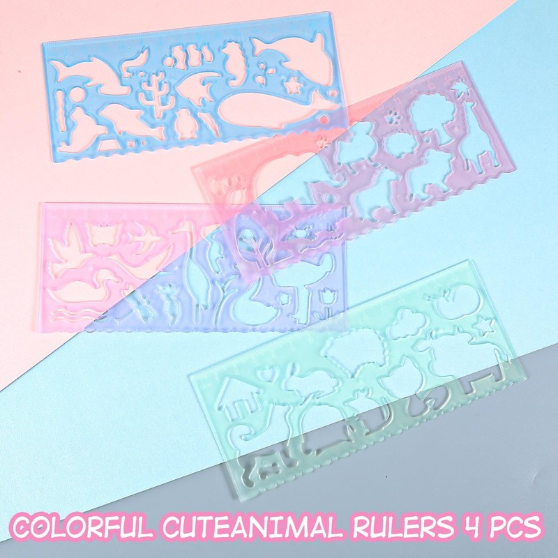 Ymapinc 4Pcs Kids Stencils for Drawing, Clear Ruler Animal-Shaped Stencils