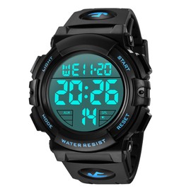 Men's Digital Wristwatch, 166.3 ft (50 m), Date / Week / Alarm, LED Display, Multi-functional, Waterproof Watch, Sports Watch, Stylish, Outdoor, Digital Watch, Instruction Manual Included, 01-blue