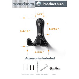 SORWDUERM 4 Pack Black Leather Coat 2 Hooks Wall for Hanging Round Coat Hooks for Hanging Robe Towels Bags Hats Scarf Keys Clothes Suitable for Bedroom, Entryway and Closet
