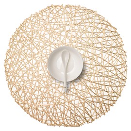 FunWheat Round Gold Placemats Placemat Set of 6 Hollow Out Place mats Heat-Resistant Shining 15 inches Table Mat Decorative Gift (Nest Gold)