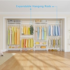 Timate F4 Wall Mounted Clothes Rack Industrial Pipe Clothing Rack for Hanging Clothes, Expandable Garment Rack Heavy Duty Wardrobe Closet Organizer and Storage, Adjustable Industrial Closet Kit, Gold